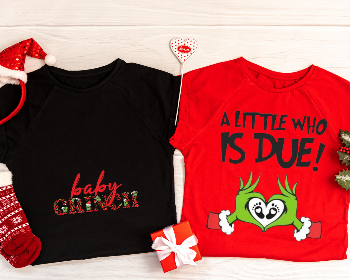 "Baby Grinch", "A Little Who is Due" T-shirts