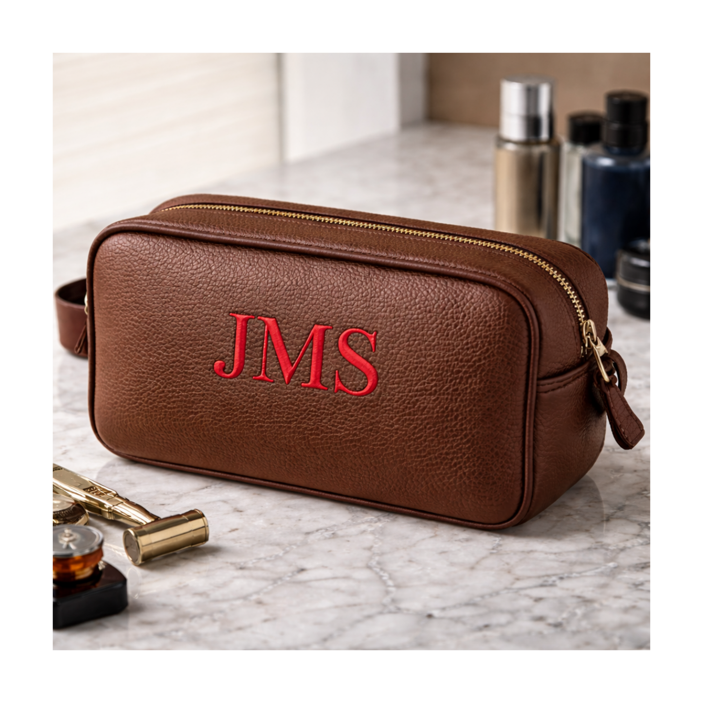 Embroidered Leather Toiletry Bag
