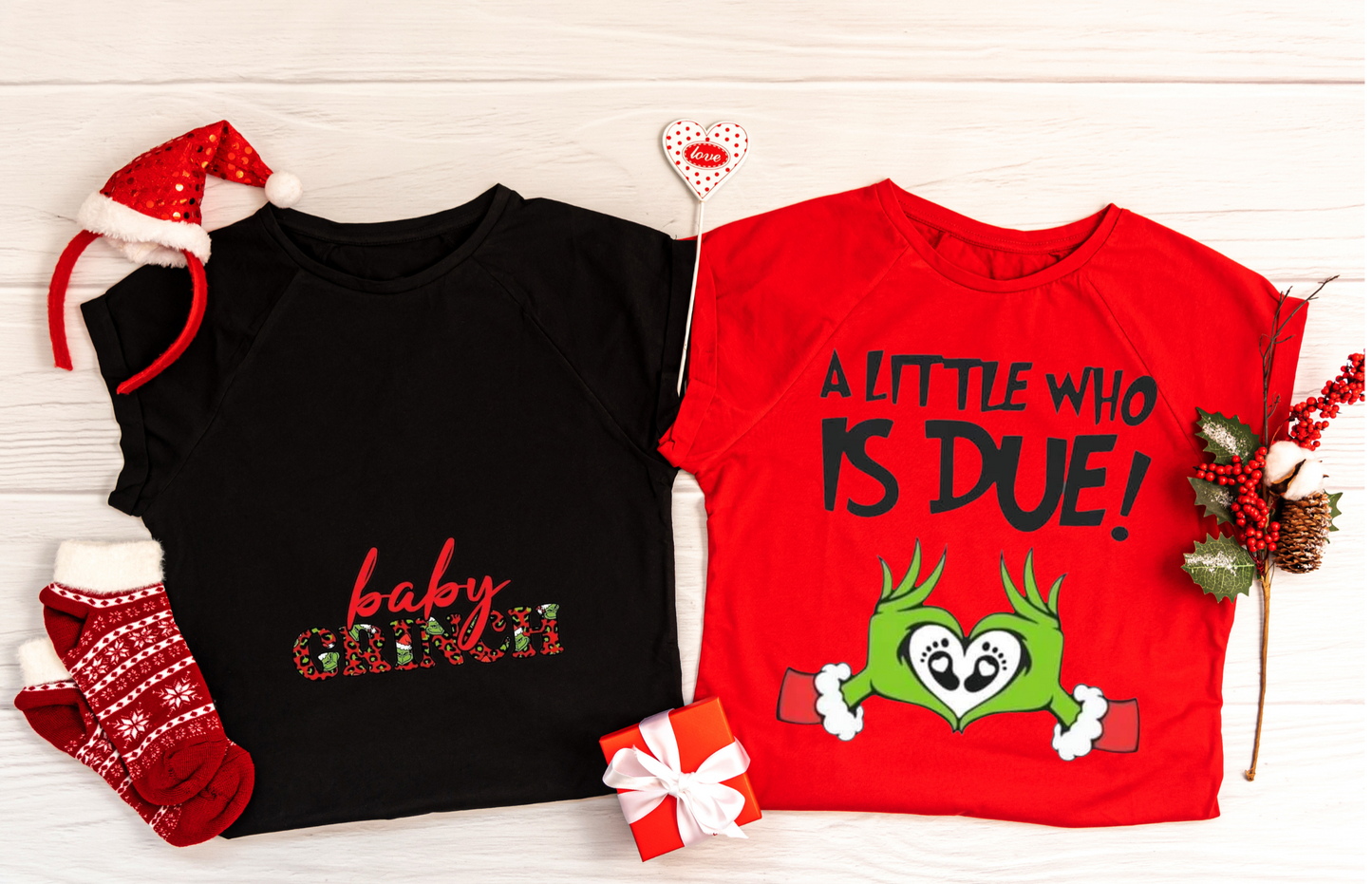 "Baby Grinch", "A Little Who is Due" T-shirts